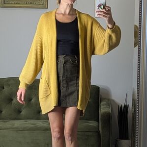 Universal Thread Yellow Mustard Cardigan Sweater 100% Cotton Oversized Fall XS